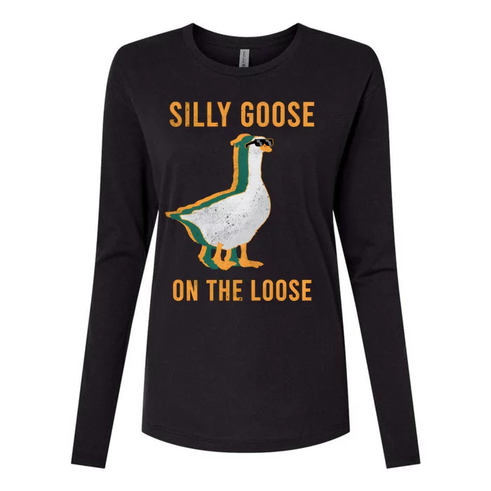 Silly Goose On The Loose Retro Womens Cotton Relaxed Long Sleeve T-Shirt