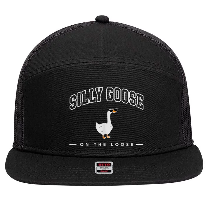 Silly Goose On The Loose Funny Silly Goose University 7 Panel Mesh Trucker Snapback Hat