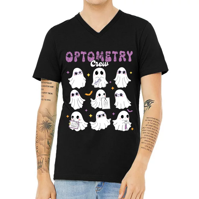 Spooky Ghost Optometry Crew Halloween Ophthalmic Optician V-Neck T-Shirt