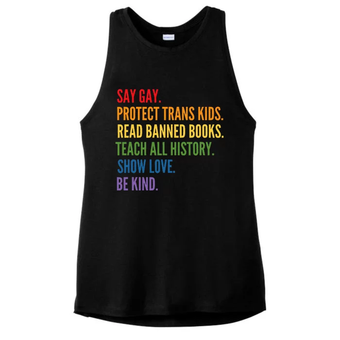 Say Gay Protect Tran Read Banned Books Be Kind Ladies Tri-Blend Wicking Tank