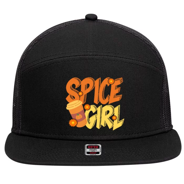 Spice Girl Pumpkin Coffee Lover Fall 7 Panel Mesh Trucker Snapback Hat