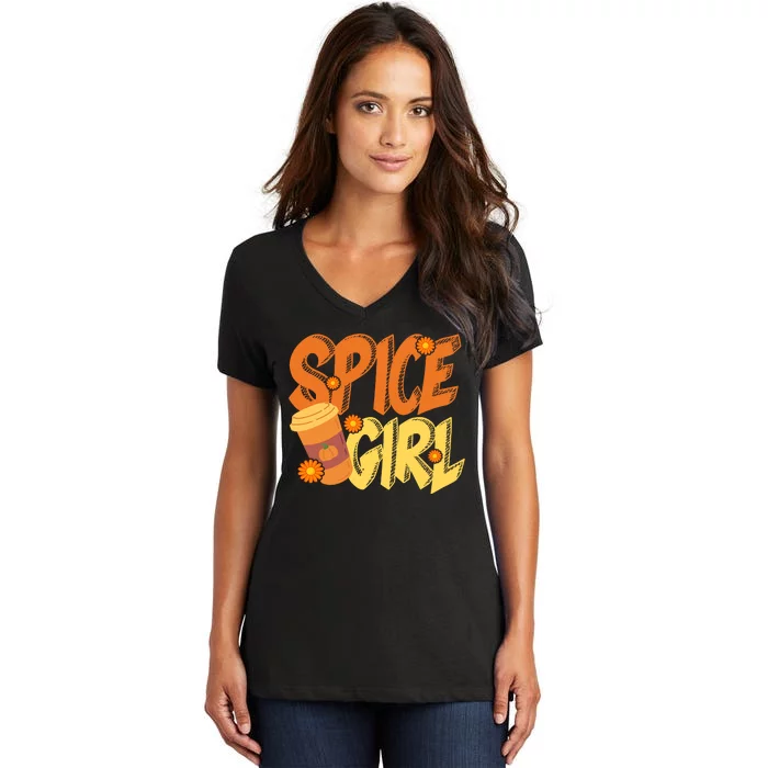 Spice Girl Pumpkin Coffee Lover Fall Women's V-Neck T-Shirt