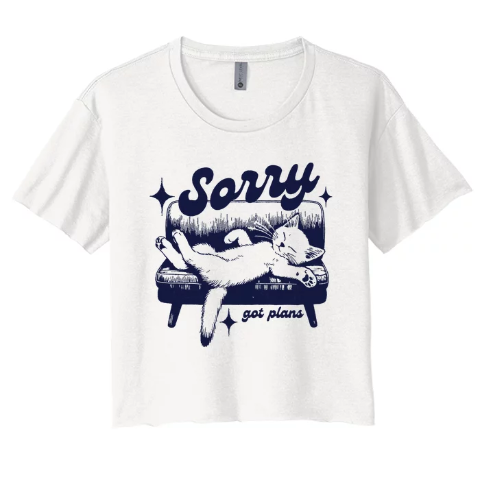 Sorry Got Plans Retro Graphic Women's Crop Top Tee