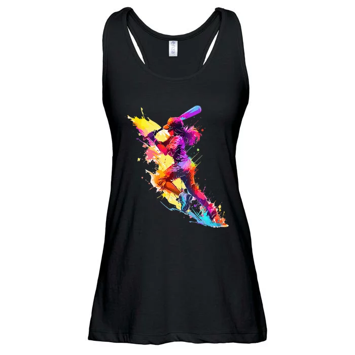 Softball girl paint splash Baseball woman Ladies Essential Flowy Tank