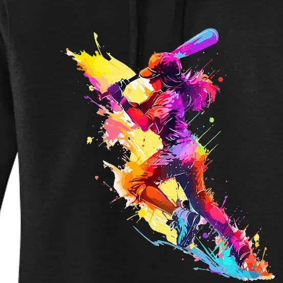 Softball girl paint splash Baseball woman Women's Pullover Hoodie