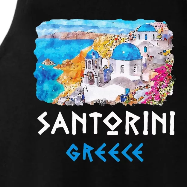 Santorini Greece Painting Souvenir Ladies Tri-Blend Wicking Tank