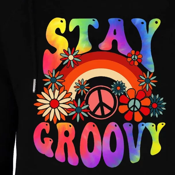 Stay Groovy Peace Sign Love 60s 70s Tie Dye Hippie Halloween Womens Funnel Neck Pullover Hood