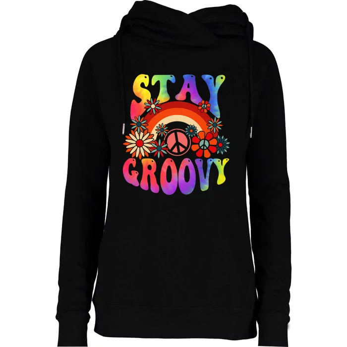 Stay Groovy Peace Sign Love 60s 70s Tie Dye Hippie Halloween Womens Funnel Neck Pullover Hood