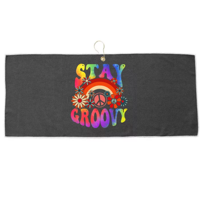 Stay Groovy Peace Sign Love 60s 70s Tie Dye Hippie Halloween Large Microfiber Waffle Golf Towel