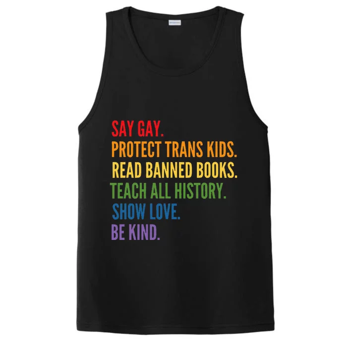 Say Gay Protect Read Banned Books Be Kind Lgbtqia Performance Tank