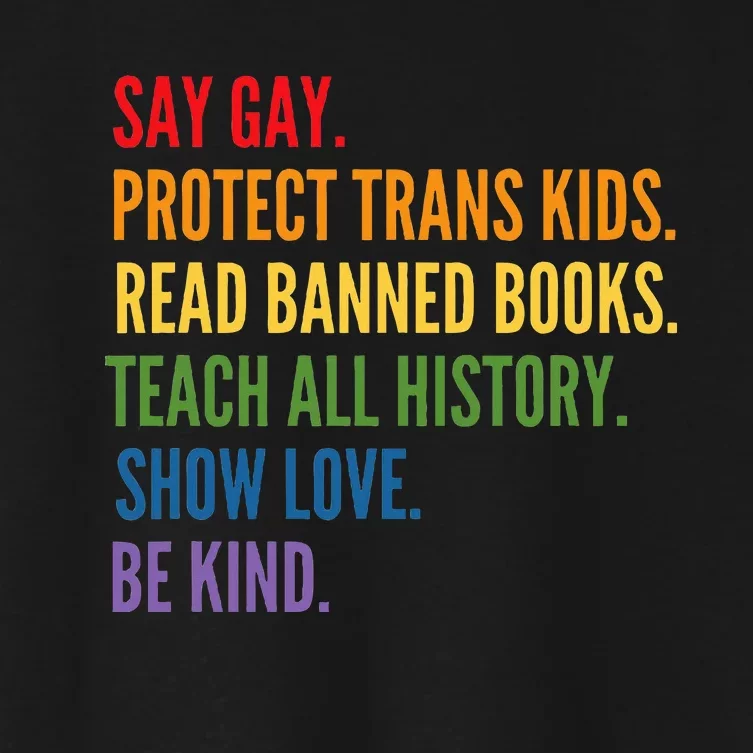 Say Gay Protect Read Banned Books Be Kind Lgbtqia Women's Crop Top Tee