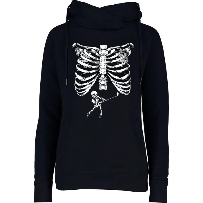 Skeleton Golf Pregnancy Halloween Golfing Golfer Womens Funnel Neck Pullover Hood