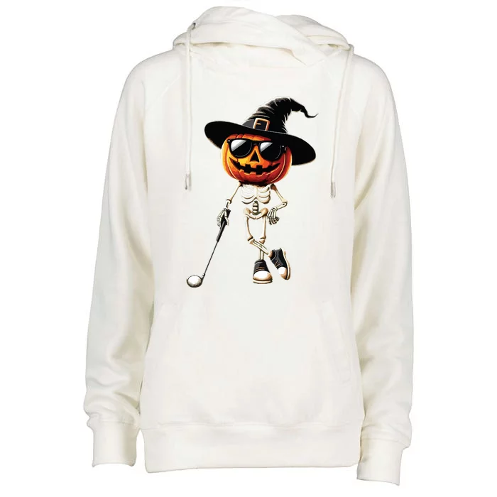 Skeleton Golf Pumpkin Golfing Golfer Halloween Costume Idea Womens Funnel Neck Pullover Hood