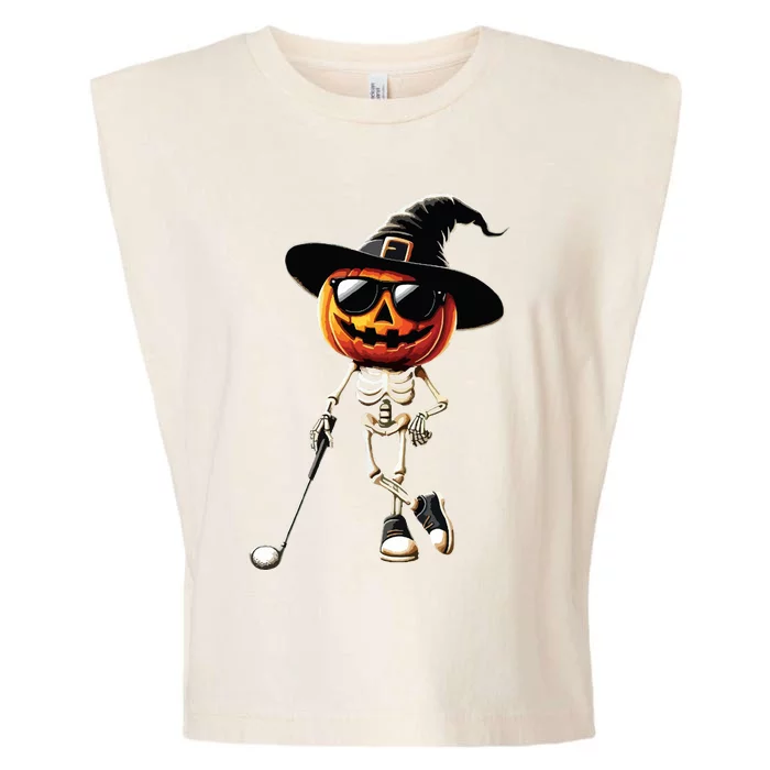 Skeleton Golf Pumpkin Golfing Golfer Halloween Costume Idea Garment-Dyed Women's Muscle Tee