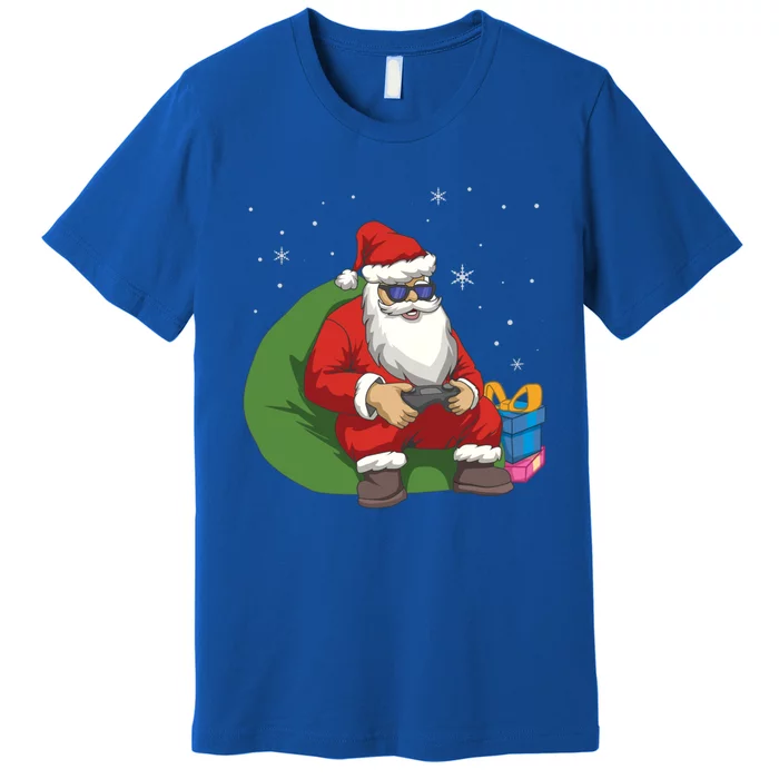 Santa Gamer Playing Video Games December Christmas Funny Gift Premium T-Shirt