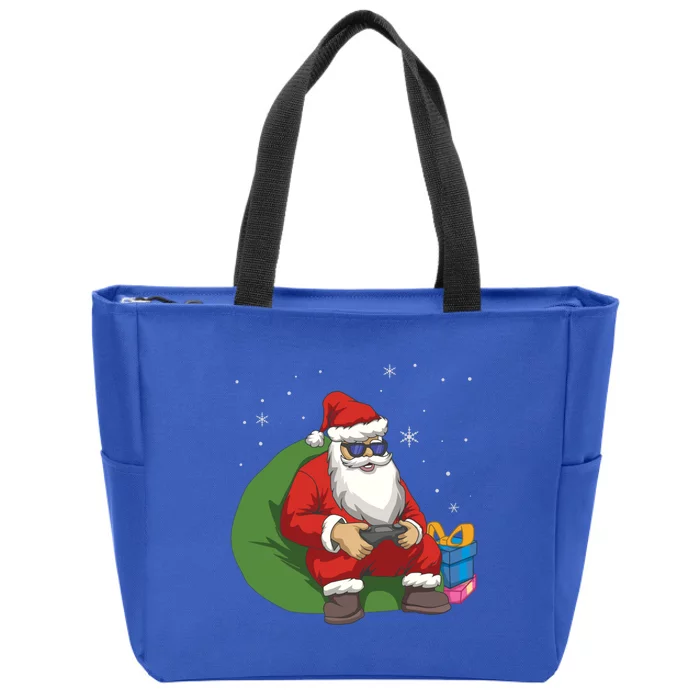 Santa Gamer Playing Video Games December Christmas Funny Gift Zip Tote Bag