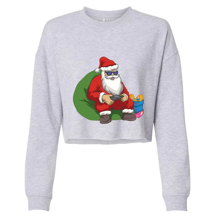 Santa Gamer Playing Video Games December Christmas Funny Gift Cropped Pullover Crew