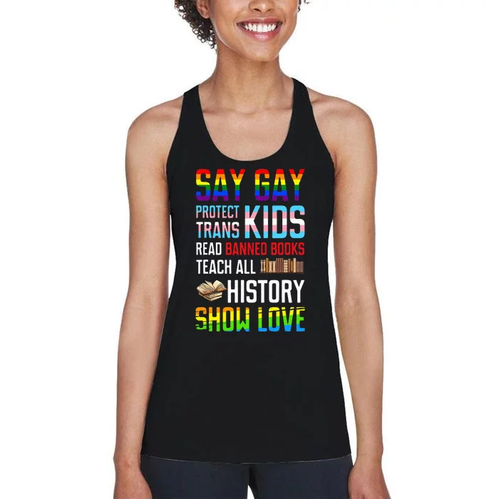 Say Gay Protect Read Banned Books Women's Racerback Tank