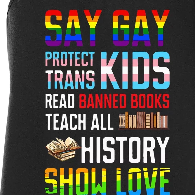 Say Gay Protect Read Banned Books Women's Racerback Tank