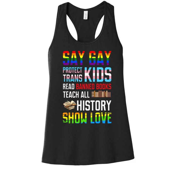 Say Gay Protect Read Banned Books Women's Racerback Tank