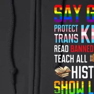 Say Gay Protect Read Banned Books Full Zip Hoodie