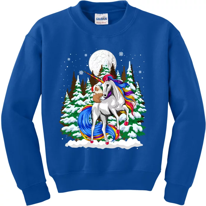 Santa Guinea Pig Riding Reindeer Unicorn Christmas Lights Gift Kids Sweatshirt