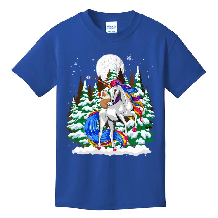 Santa Guinea Pig Riding Reindeer Unicorn Christmas Lights Gift Kids T-Shirt