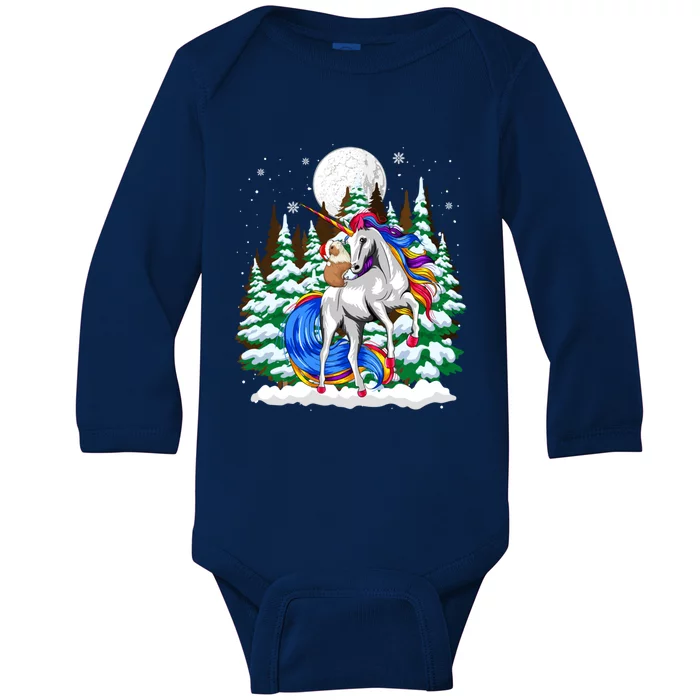 Santa Guinea Pig Riding Reindeer Unicorn Christmas Lights Gift Baby Long Sleeve Bodysuit