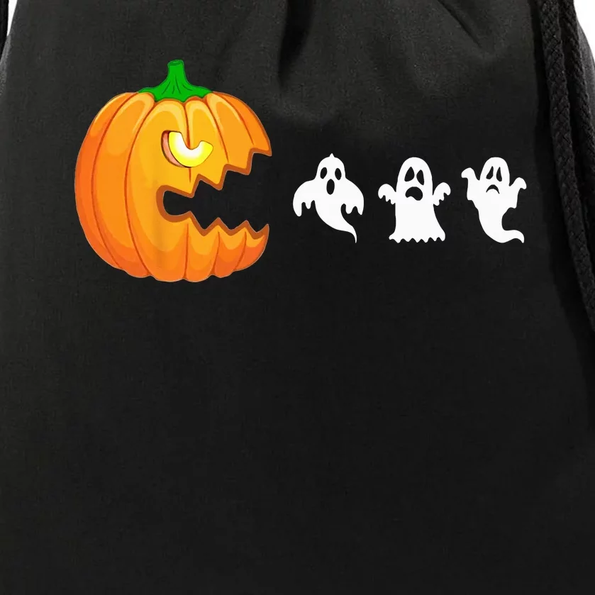 Spooky Gamer: Pumpkin Devouring Ghostly Fun Drawstring Bag