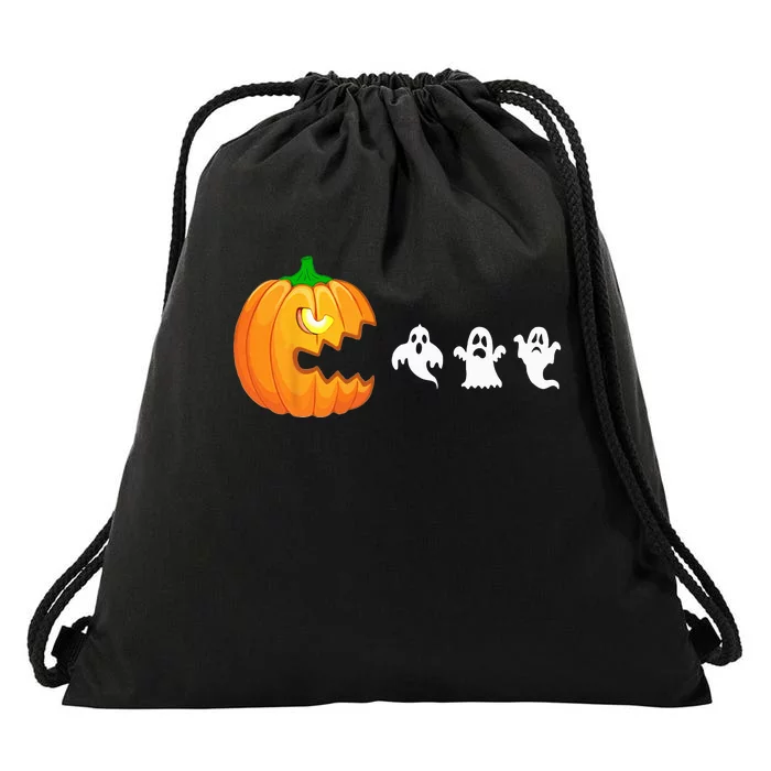 Spooky Gamer: Pumpkin Devouring Ghostly Fun Drawstring Bag