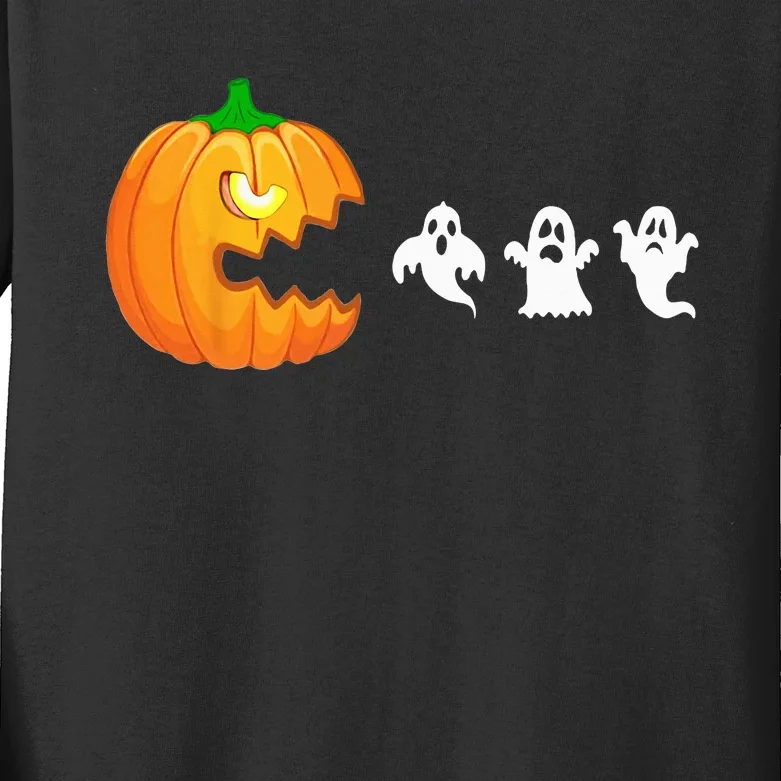 Spooky Gamer: Pumpkin Devouring Ghostly Fun Kids Long Sleeve Shirt