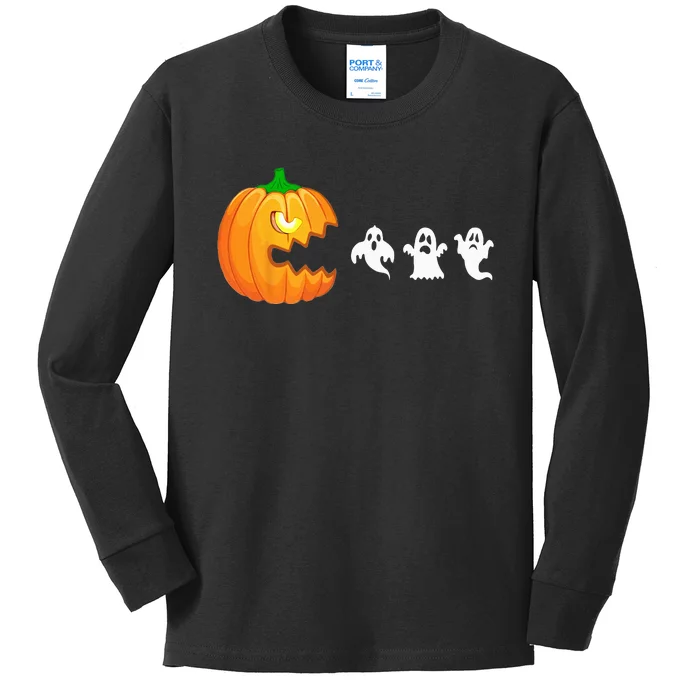 Spooky Gamer: Pumpkin Devouring Ghostly Fun Kids Long Sleeve Shirt