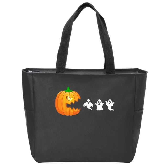 Spooky Gamer: Pumpkin Devouring Ghostly Fun Zip Tote Bag