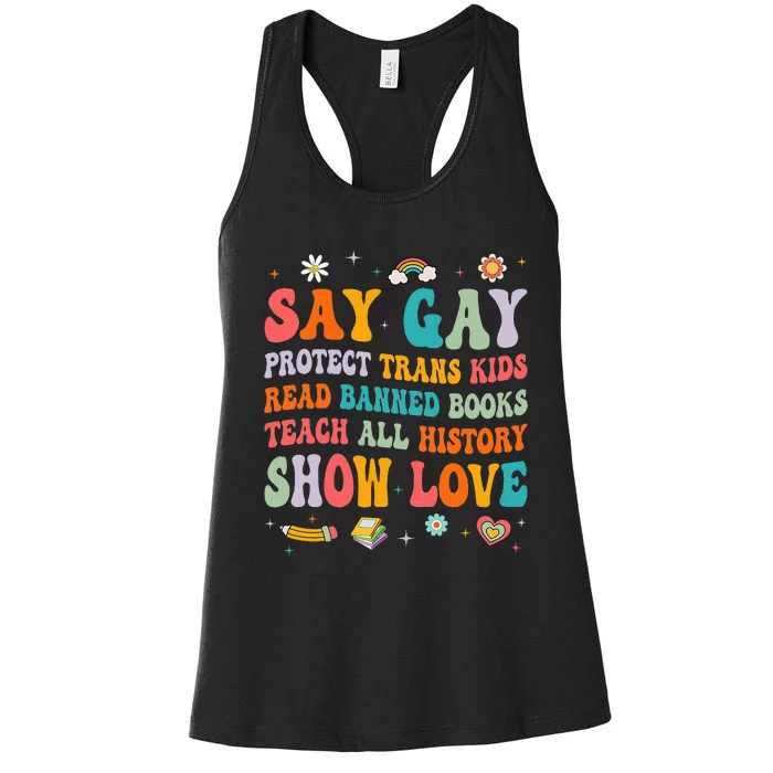 Say Gay Protect Tran Read Banned Books Lgbt Women's Racerback Tank