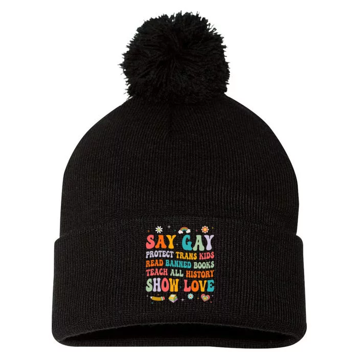 Say Gay Protect Tran Read Banned Books Lgbt Pom Pom 12in Knit Beanie