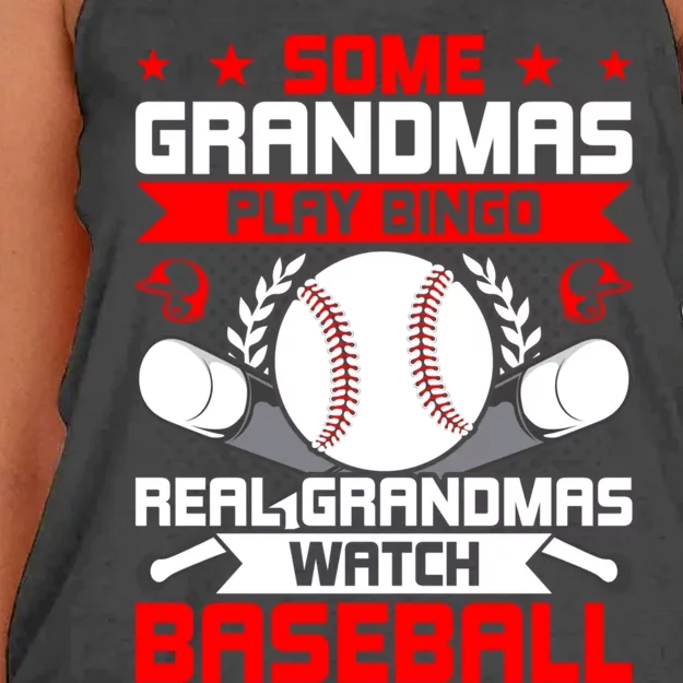 Some Grandmas Play Bingo Real Grandmas Watch Baseball Gift Women's Knotted Racerback Tank