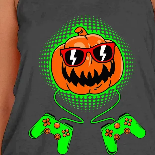 Spooky Gamer Pumpkin Halloween Costume Women's Knotted Racerback Tank