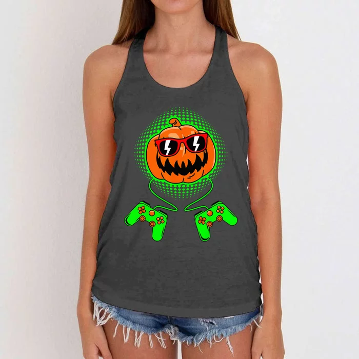 Spooky Gamer Pumpkin Halloween Costume Women's Knotted Racerback Tank