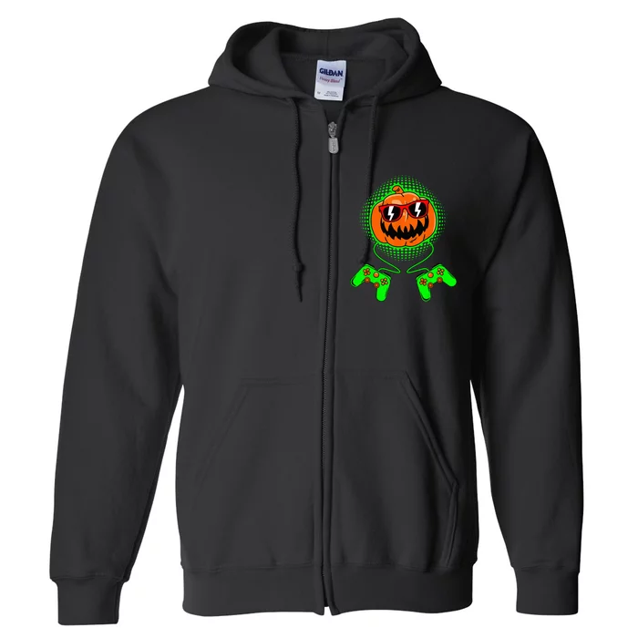 Spooky Gamer Pumpkin Halloween Costume Full Zip Hoodie