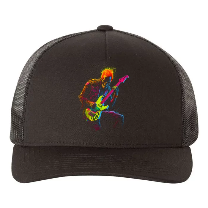 Skeleton Graphic Playing Guitar Rock Band Yupoong Adult 5-Panel Trucker Hat