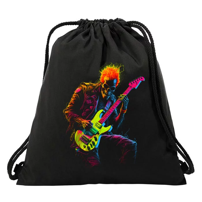 Skeleton Graphic Playing Guitar Rock Band Drawstring Bag