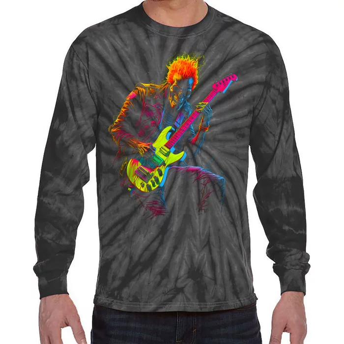 Skeleton Graphic Playing Guitar Rock Band Tie-Dye Long Sleeve Shirt