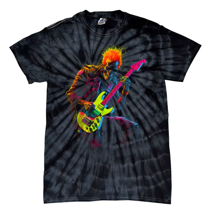 Skeleton Graphic Playing Guitar Rock Band Tie-Dye T-Shirt