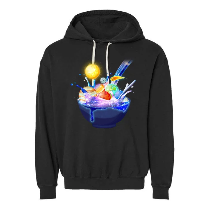 Space Galaxy Planets Cereal Bowl Garment-Dyed Fleece Hoodie