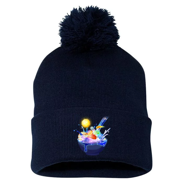 Space Galaxy Planets Cereal Bowl Pom Pom 12in Knit Beanie