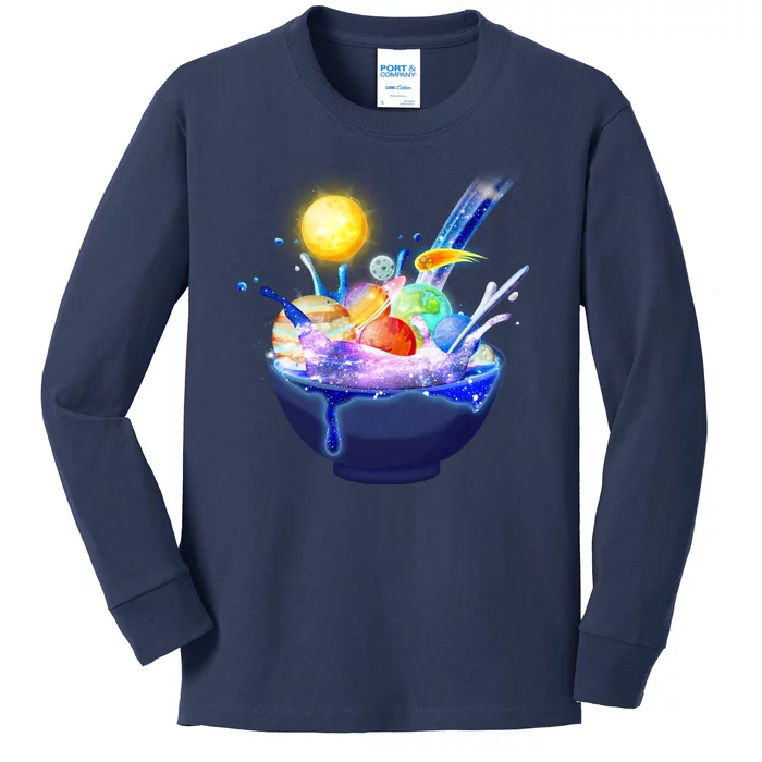 Space Galaxy Planets Cereal Bowl Kids Long Sleeve Shirt