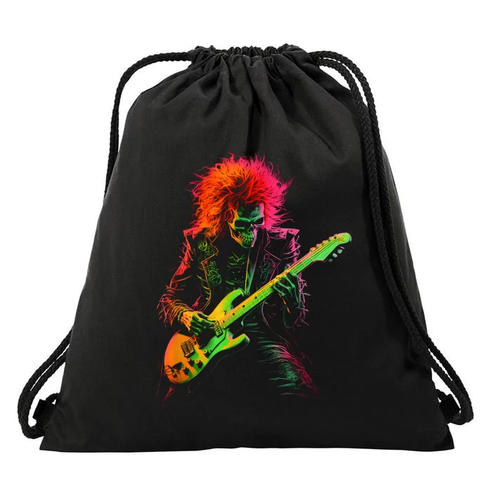 Skeleton Graphic Playing Guitar Rock Band Drawstring Bag