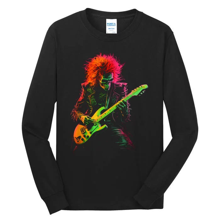 Skeleton Graphic Playing Guitar Rock Band Tall Long Sleeve T-Shirt