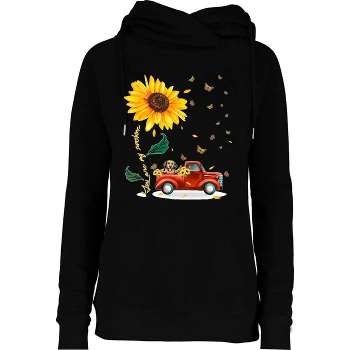 Sunflower Golden Retriever Head Funny Dog Womens Funnel Neck Pullover Hood