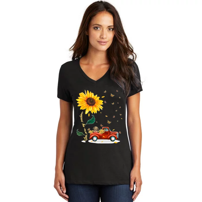 Sunflower Golden Retriever Head Funny Dog Women's V-Neck T-Shirt